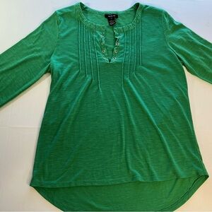 Verve Ami Green Pintuck Henley Long Sleeve Top